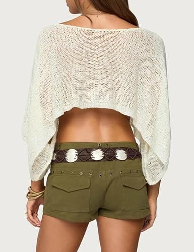 TAQCUX Womens Summer Knit Sheer Poncho Crop Tops Oversized Beach Cover Up Sexy Lightweight Crochet Shrug Shawl thumbnail 2