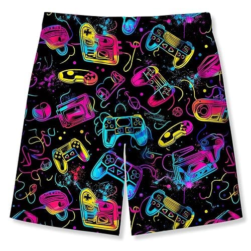 uideazone Boys Teens Swim Trunks Quick Dry Waterproof Surfing Board Shorts Drawstring Elastic Waist with Mesh Lining 5-14T - 11-12 Years - A-game Console thumbnail 2