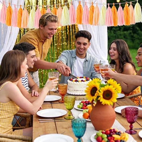 BestoFun Peach Pink & Orange Tassel Garland Banner – 40 PCS Paper Tassels for Birthday, Wedding, Baby Shower, Bridal Shower, and Party Decorations thumbnail 7