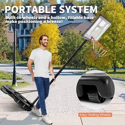 DUMOS 10FT Adjustable Height Portable Basketball Hoop Outdoor for Adult, 44 Inch Shatterproof Backboard w/Shock Absorbent Rim, Fillable Base, 2 Wheels for Swimming Pool/Indoor thumbnail 6