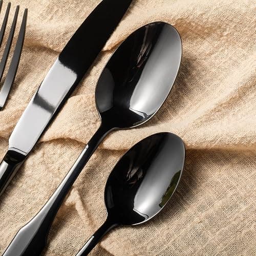Alata Kate Black Mirror 40-Piece Silverware Set,Service for 8,Stainless Steel Flatware Set,Mirror Cutlery Set,Dishwasher Safe thumbnail 5