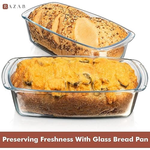 Razab LARGE 7.6 Cups/1800 ML/1.9 Qt Glass Loaf Pan with Lids (Set of 2) - Meatloaf Pan BPA free Airtight Lids Grip Handle Easy Carry, Microwave and Oven Safe - Loaf Pans For Baking Bread, Cakes thumbnail 3