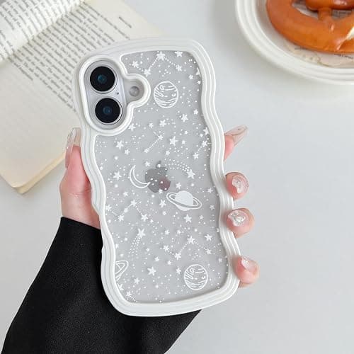 ZTOFERA for iPhone 17 Case 6.3 inch,Cute Curly Wave Frame Shape Case with Heart Ribbon Bow Pattern, Clear Slim Shockproof Hard PC Bumper Phone Cover for Women Girls, Pink thumbnail 6