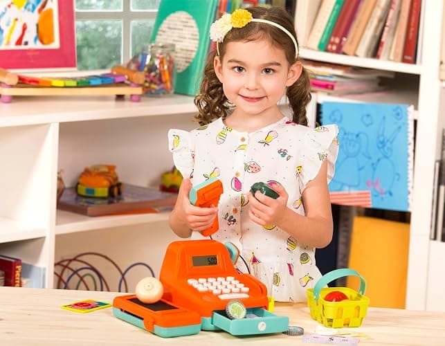 Battat - Interactive Kids Cash Register with Scanner & Sounds - 26-Piece Pretend Play Shopping Set with Light-Up Scanner, Play Money & Card - Educational Toy for Learning & Fun - Ages 3+ thumbnail 3