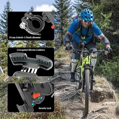 Marspeeder Bike Motorcycle Phone Mount,[Super Stable Metal] Bike Motorcycle Phone Holder with Security Lock, Bicycle Phone Mount with Soft Cushion & Adjustable Clip Compatible with 4.7''-6.8'' Phone thumbnail 2