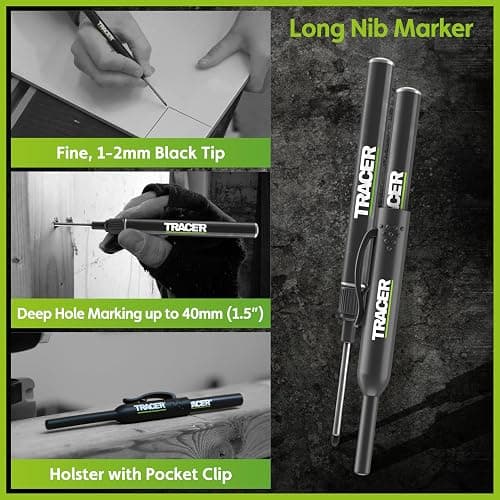 Tracer Deep Hole Construction Pencil and Pen Kit with 6X Replacement Leads and Site Holsters. Carpenter pencil Marking Kit thumbnail 6
