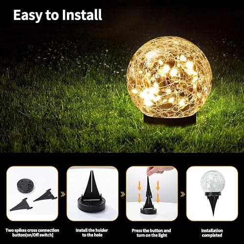 JKIMK Solar Globe Lights Outdoor Waterproof - Cracked Glass Ball Lights for Garden, Patio, Yard, Lawn and Backyard Decor - Solar Orbs for Outside Decorations thumbnail 4