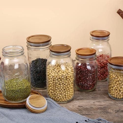 6 Pack Regular Mouth Mason Jar Lids Reusable canning lids Acacia Wooden mason jar Lids with Airtight Silicone Seal, Brown (6PCS Regular Lids) thumbnail 2