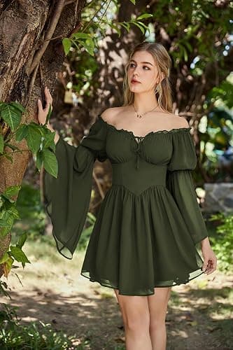 Scarlet Darkness Women's Renaissance Fairy Dress 2026 Summer Boho Off The Shoulder Flowy Corset Mini Dresses thumbnail 4