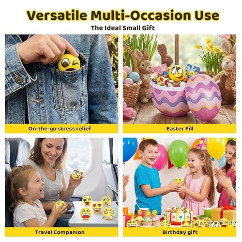 LovesTown 24 PCS Stress Balls Bulk for Party Favors, 2.5 Inch Funny Yellow Face Squeeze Toys Foam Face Squeeze Fidget Ball for Kids and Adult Stress Relief Gifts for Coworkers Classroom Prizes thumbnail 6