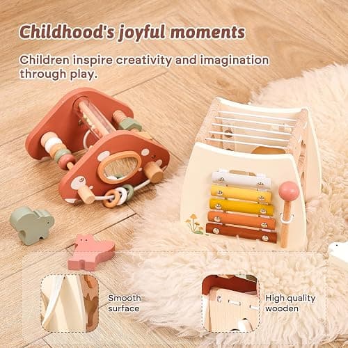 Youuys Wooden Activity Cube - 11-in-1 Montessori Toys for 1+ Year Old Boys & Girls, Multipurpose Educational Sensory Toys for Toddler, First Birthday Gift, Busy Board Toys for 18 Months (Mushroom) thumbnail 6