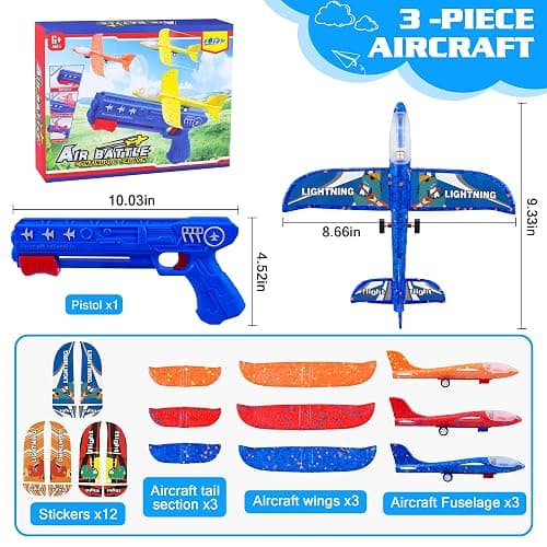 LJZJ 3 Pack Airplane Launcher Toys, 2 Flight Modes LED Foam Glider Catapult Plane, Outdoor Flying Toy for Kids, Birthday Gifts for Boy Girl 6+ Year Old, B-Day Party Supplies thumbnail 2