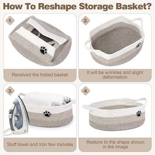 Optish Dog Toy Basket, Toy Box and Bin for Dog Cat Storage, 19.7" X 11" X 7.9" (30L) Large Woven Rope Basket for Blanket Storage, Living Room, Bedroom, White & Brown thumbnail 7