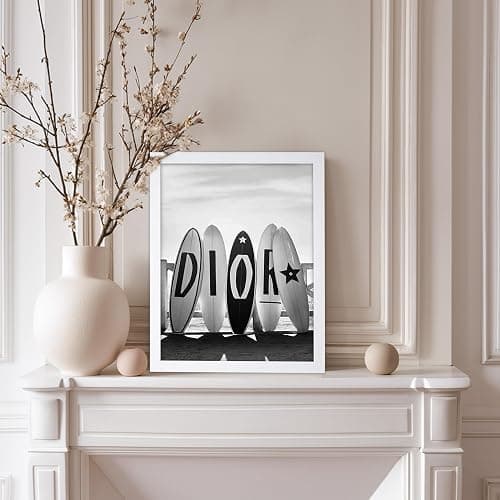 Poster Master Surfboards Poster - Fashion Surfboard Print - Beach Art - Luxury Brand Design - Fashion Illustration - Black and White Artwork - Bedroom or Beach House Decor - 8x10 White Framed thumbnail 5