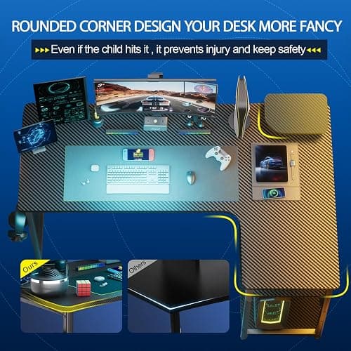 GTRACING L Shaped Gaming Desk, Carbon Fiber Style Computer Desk Compatible with Monitor Arm Storage Shelves Corner Desk Gaming Table for Home Office Desks Easy to Assemble Adjustable Shelf Height thumbnail 4