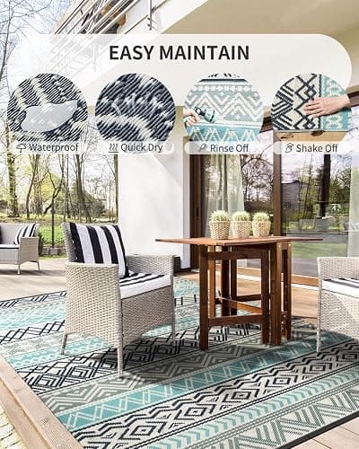 MontVoo Outdoor Rug Carpet Waterproof-Patio Rug Mat 5x8 Reversible RV Outdoor Camping Rugs Picnic Beach Mats Plastic Straw Outside Rugs for Balcony Porch Pool Deck Boho Patio Decor thumbnail 3