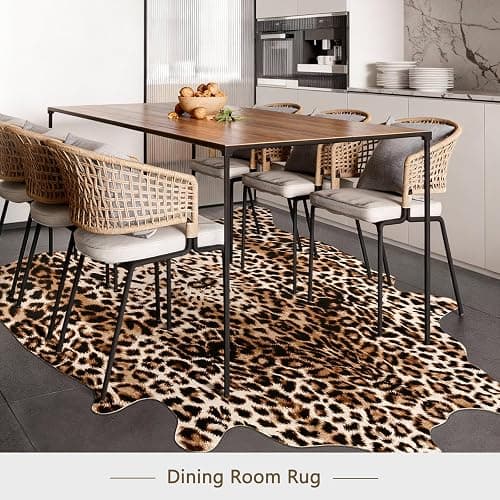 Pettop Luxury Faux Leopard Print Rug 4.6x5.2 Ft - Western Cheetah Area Rugs for Living Room, Bedroom, Farmhouse - Premium Western Faux Fur Carpet, Non-Slip Animal Hide Throw Rugs, Dark Brown thumbnail 4
