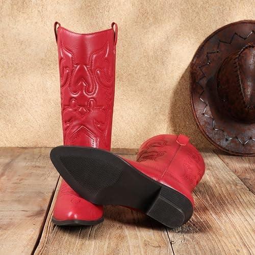 DREAM PAIRS Women's Cowboy Boots Pull On Cowgirl Boots Mid Calf Western Boots, Available in Regular and Wide Calf thumbnail 5
