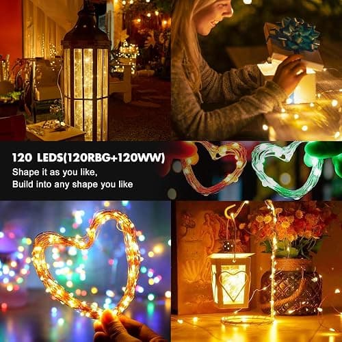 39Ft 120 LED Fairy Lights Battery Operated, RGB Color Changing String Light with Remote and Timer, Battery Powered Twinkle Lights for Bedroom, Dorm, Wall, Mason Jar, Backyard Indoor Outdoor Christmas thumbnail 5
