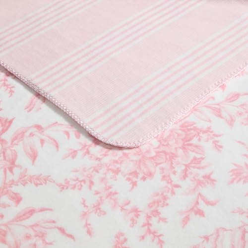 Laura Ashley - Plush Throw Blanket, 50x70, Soft and Warm with a Lightweight Feel, Reversible Floral Design with Stripe Reverse, Bedford Pink Pink thumbnail 3