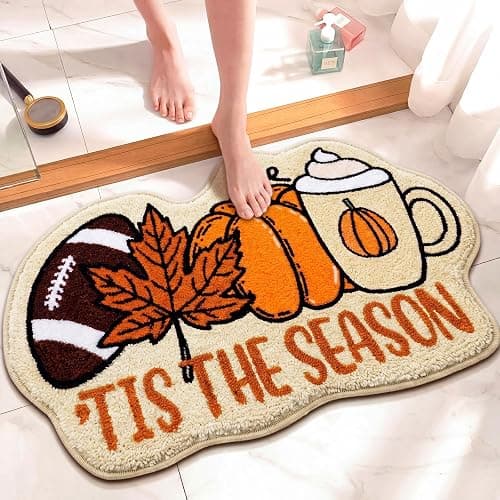 Tinideya Fall Football Bathroom Rugs Pumpkins Maple Leaf Bath Mat 32 x 20 Inch Non Slip Absorbent Its The Season Bath Rug Thanksgiving Bathroom Decor for Home Tub Shower Bedroom Decor thumbnail 7