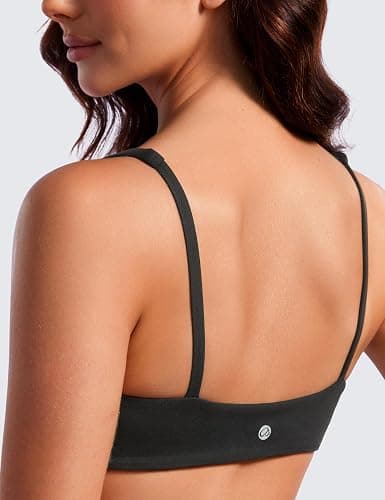 CRZ YOGA Butterluxe Spaghetti Strap Sports Bras for Women - Square Neck Yoga Wireless Low Coverage Padded Cami Crop Top thumbnail 4