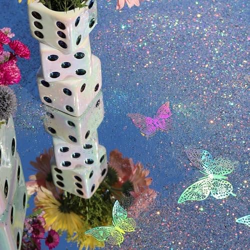 Reimagine Discovery Iridescent Triple Dice Vase, Maximalist Home Decor Ceramic Flower Vase, Iridescent Desk Accessories for Office, Bar Cart Or Vanity, Unique & Trendy Holographic Decor thumbnail 9