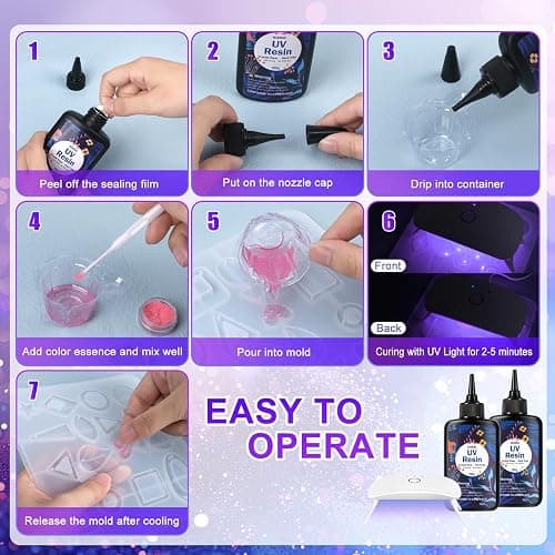 KISREL UV Resin with Light - 200g Upgraded Hard Type Crystal Clear Ultraviolet Curing UV Resin Kit, 8 Lamp Beads UV Light, Resin Kit with Light for Craft Jewelry Making thumbnail 4