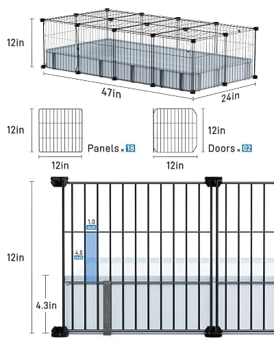 BUCATSTATE Guinea Pig Cages with Floor Mat, 20 Panels Guinea Pigs Playpen with Top Cover, Metal Rabbit Cage Indoor for Hedgehogs, Quail, Chickens (47" L x 24" W x 12" H) thumbnail 4