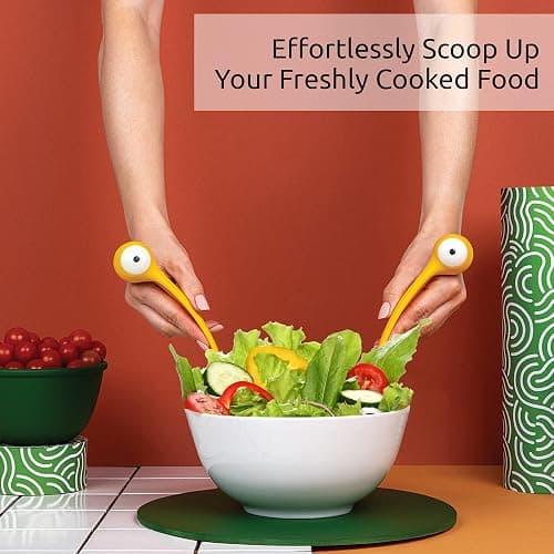 OTOTO Pasta Monsters and Salad Servers - BPA-Free Fun Kitchen Gadgets - 100% Food Safe Salad Spoon and Fork Set - 11.93x 3.39 x 2.24 inch thumbnail 4