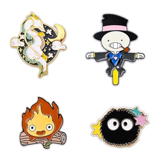 Pounchi Cute Calcifer Enamel Pins (4 Pcs) Anime Lapel Pin Office Supplies Cute Enamel Badge Gift for Bag Backpacks Teens - Image 1