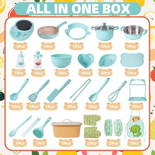 Cicicooie Kids Cooking Sets Real Easy Montessori Kitchen Safe Tools Making for Beginner Cooking Educational (Green) thumbnail 3