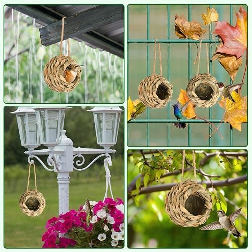 NOVWANG 4-Pack Hummingbird House Outdoor, Natural Reed Bird Nest with Hemp Rope Handwoven Finch Bird House Hanging Bird Hut for Garden Window Patio Lawn Office Home thumbnail 7