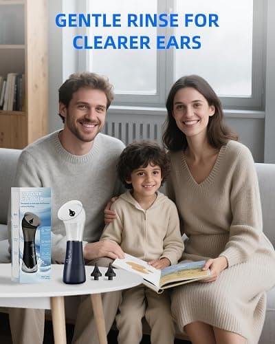 Outils Nettoyage Oreilles, VINIPO Nettoyeur d’Oreilles Électrique Rechargeable - Kit de Soin avec 4 Modes de Lavage, Double Réservoir d’Eau et Bac de Récupération des Déchets (Bleu) thumbnail 7