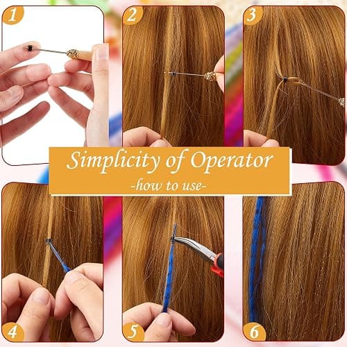 Xinnun 52 Pcs Colored Hair Feathers Extension Kit for Women 13 Colors Long Straight Synthetic Hair Feather 200 Silicone Lined Micro Ring Crochet Hook and Lengthen Remover Plier for Cosplay Party thumbnail 5