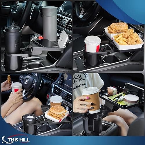 This Hill Cup Holder Tray for Car, 2 in 1 Detachable Car Food Table Tray with Solid Base & Phone Slot,Car Cup Holder Expander with 360°Rotation Tray for Travel Road Essentials - 1 thumbnail 7