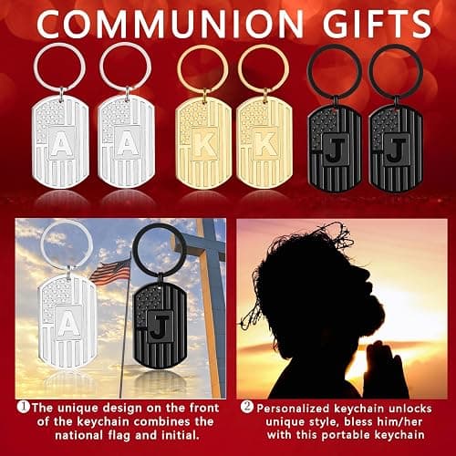 Initial Keychain for Men, A-Z Letter American Flag KeyChain Gifts for Men thumbnail 2