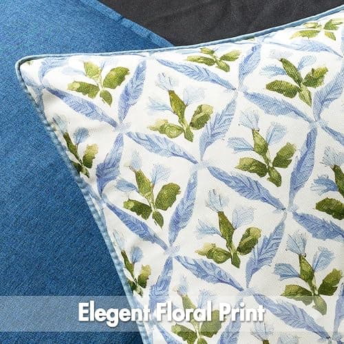 MIULEE Floral Decorative Pillow Covers Set of 2,Block Print Throw Pillow Covers Outdoor Boho Farmhouse Vintage Coastal Summer Accent Cushion Covers for Couch paito Garden Sofa 18x18 Inch, Blue-Green thumbnail 4