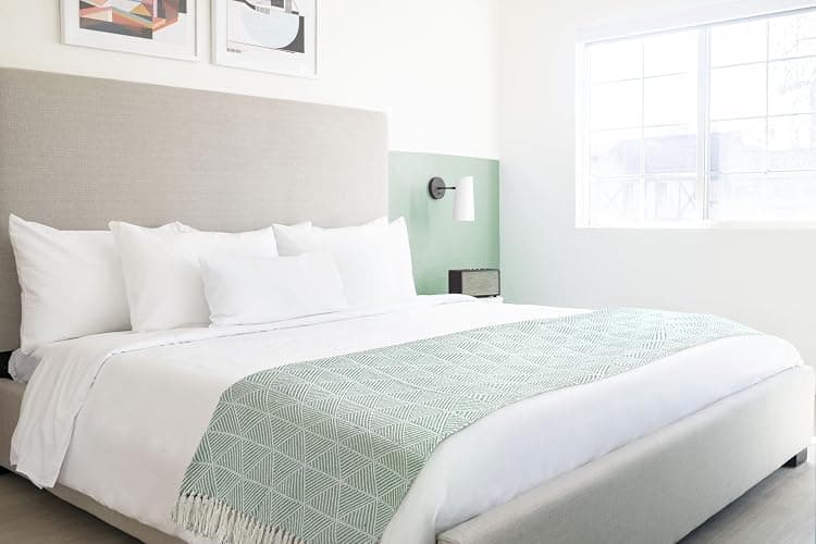 Emma Barclay Throw Blanket For Sofas Bed Extra Large Recycled Cotton Throws For Settees In Pistachio Green Throw Scandi Woven Blankets - Zahra Collection 50" x 60" (127cm x 152cm) Pistachio Green thumbnail 2
