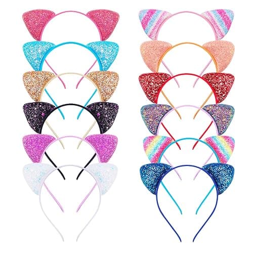 KIUSOWAYD 12 Shining Cat Ear Headbands Daily Decorations Party Lovely Headwear, Hair Hoop for Women - Image 1
