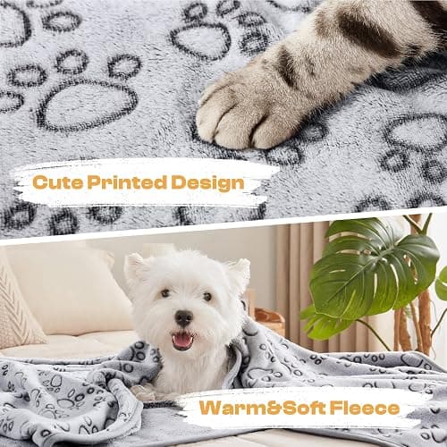 Luciphia 1 Pack 3 Blankets Fluffy Premium Fleece Pet Blanket Flannel Paw Printed Throw for Dog Cat Grey Paw Large(41"x31",Pack of 3) thumbnail 5
