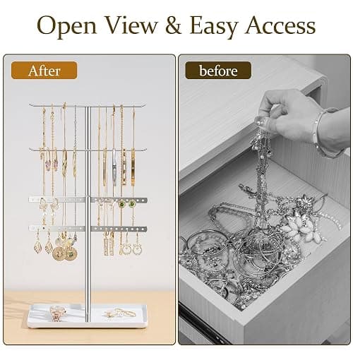 pickpiff Silver Jewelry Stand Holder Organizer: 14.5" Sturdy Hanger for 80 Pcs Jewelry, Jewlery Tower for Display Necklace, Earring, Bracelet, Watch thumbnail 5