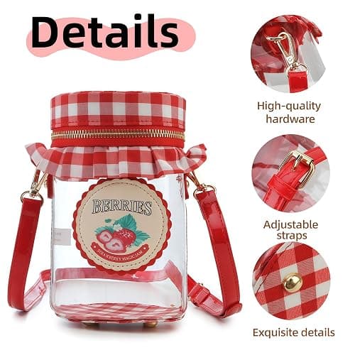 Novelty Purse for Women Cute Strawberry Jam Shaped Crossbody Bag Transparent PVC Crossbody Bag thumbnail 7