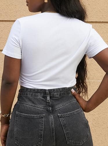 LovelyWholesale Women Graphic Crop Tops Letter Print Short Sleeve Tee Summer Sexy T Shirt thumbnail 2