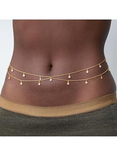 Longita Belly Chain Gold Silver Waist Chain for Women Waist Jewelry for Women Gold Belly Chains Stomach Back Jewelry for Backless Dress Trendy Sexy Body Chains for Bra non Tarnish Waterproof Plus Size thumbnail 6