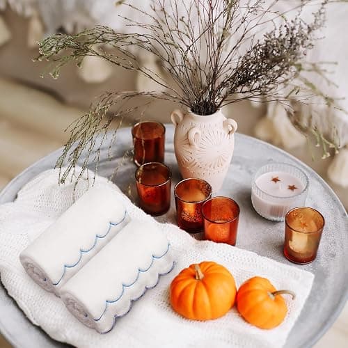 Hahafelt 2 Pcs Scalloped Hand Towels 100% Cotton Hand Towels for Bathroom 15.75 x 27.56 Inch 600 GSM Cute Soft Absorbent Embroidered for Hotel Spa Sport Yoga(Blue,Classic) thumbnail 2