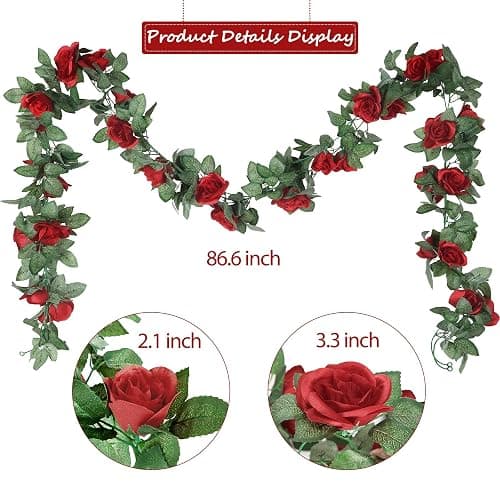 WALL | Amazon | Syhood Artificial Rose Garlands Rose Vines Leaves Banners Hanging Fake Floral Garland Flower Vine for Wedding Arch Ceremony Home Garden Outdoor Party Wall Decorations, 14.4 ft(Wine Red,2 Pieces) - Wine Red - 2 thumbnail 5