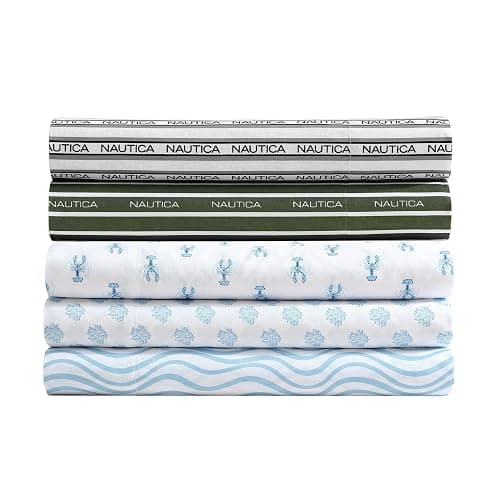 Nautica - Sheet Set, Breathable & Cooling Microfiber Bedding with Matching Pillowcase, Deep Pocket, Fully Elasticized (Coastal Coral Ocean Breeze Blue, Twin) thumbnail 6