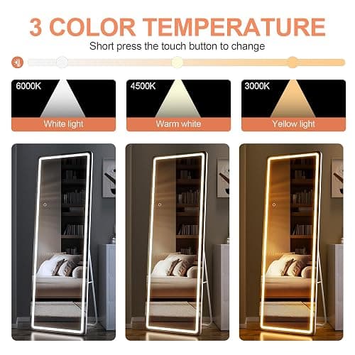 WINNICE Full Length Mirror with Lights, 56" x 15.8" LED Lighted Floor Standing Body Mirror, Dimmable & 3 Color Lighting for Bedroom, Cloakroom, Dressing Room, Tempered Glass, White thumbnail 9