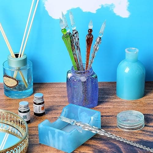 Zonon 6 Pcs Handmade Glass Dip Pen Crystal Glass Signature Pen Calligraphy Glass Pen Dip Ink Pen Borosilicate Present Pen for Writing Drawing Signatures (Vintage Color,Fresh Style) thumbnail 7
